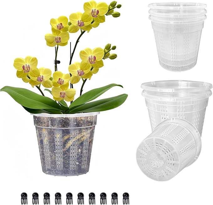 Orchid Pot, 6 Packs of 4.3" Orchid Pots with Holes, Orchid Pots for Repotting, Plastic Orchid Planter for Indoor Outdoor Plants (6 Packs, 4.3") HOLANHING