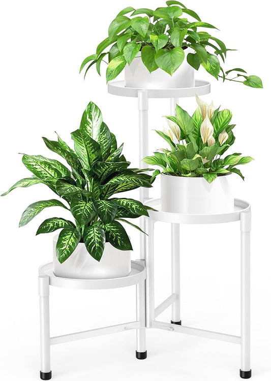 3 Tier Metal Corner Plant Stand Indoor Outdoor, Heightened widened 30 in Tall Multiple Flower Pot Display Holder, Iron Plant Rack Organizer for Living Room Garden Patio Balcony Office White ZOXILEN