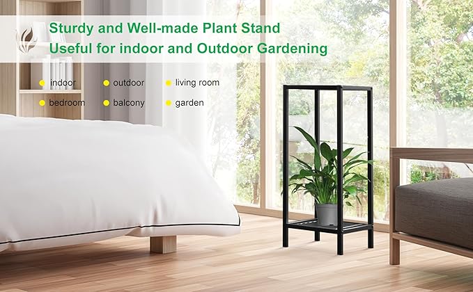 Zhongma 2 Tier 30" Tall Indoor Outdoor Plant Stand, 12 L x 12 W x 30 H inch, Heavy Duty Square Metal Flower Stand for Patio, Home, Garden, 220 LBS Capacity & Heavy Duty Construction Zhongma
