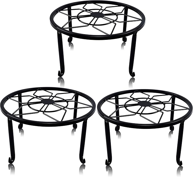 yosager 3 Pack Metal Plant Stands for Flower Pot, Heavy Duty Black Iron Potted Stand Holder, Indoor Outdoor Rustproof Metal Planter Container Round Supports Display Rack for Home & Garden Decor yosager