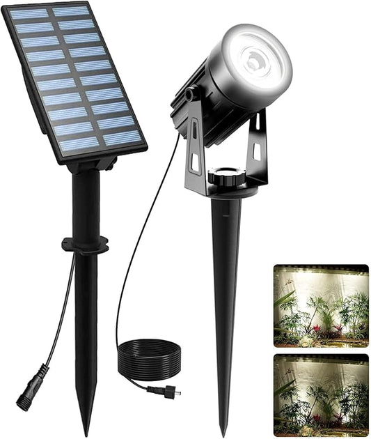 T-SUNUS Christmas Solar Landscape Spotlights White 6000K Metal, Garden Spot Lights Outdoor IP65 Waterproof 9.8ft Cable Separated Panel, Auto On/Off for Tree Flag Driveway Pathway Halloween Pool Area T-SUNUSLighting
