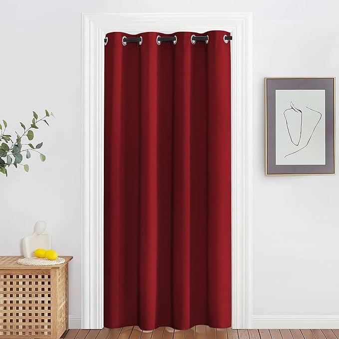 NICETOWN Blackout Doorway Curtain Drape 78 inch Long - Grommet Noise Reducing Thermal Insulated Solid Modern Window Treatments for Bedroom Closet (1 Panel, 52 x 78 Inch, Burgundy Red) NICETOWN