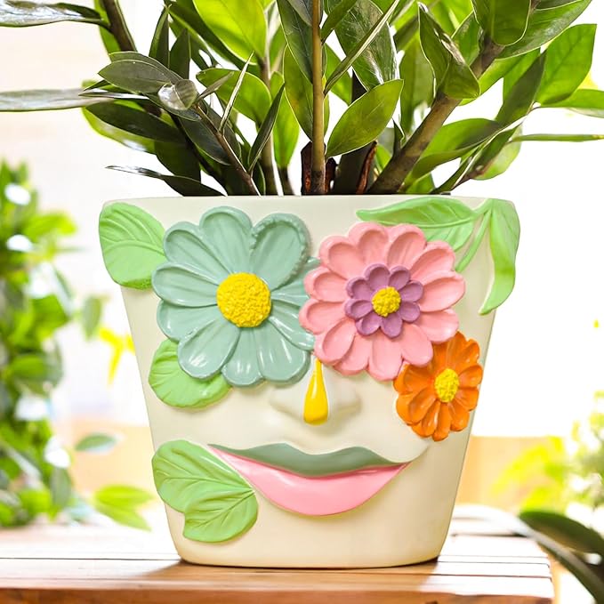 GUGUGO 8 Inch Large Flower Face Planters, Abstract Unique Head Plant Pot with Drainage, Rainbow Colorful Cute Flower Plant Pots for Indoor Plants, Funny Gardening Pot Gift Home Décor, Blue&Pink GUGUGOHOMEDECOR