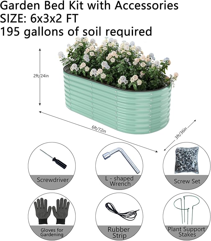 Garden Box Raised Flower Bed Galvanized Metal Planter Round Raised Garden Bed Kit for Gardening Outdoor 1PC Green 6X3X2FT ZFHgarden
