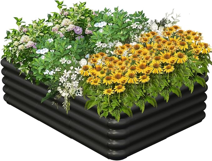 4.3x3.0x1.0ft Raised Garden Bed Kit for Outdoor, PP Material Planter Boxes, Large Garden Box Flower Bed with Easy Assembly, Gardening Containers for Vegetables, Flowers, Herbs, Black Tigerden