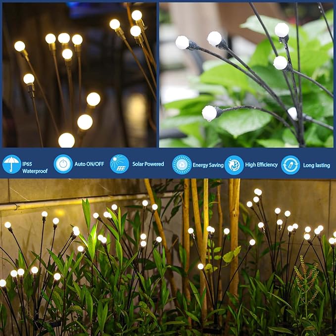 TONULAX Solar Garden Lights - Upgraded Solar Swaying Light, Sway by Wind, Outdoor Lights, Yard Patio Pathway Decoration, High Flexibility Iron Wire & Heavy Bulb Base, Warm White (4 Pack) TONULAX