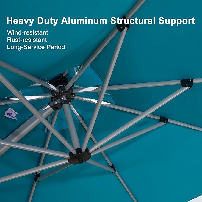 PURPLE LEAF 10' X 12' Patio Umbrella Outdoor Rectangle Umbrella Large Cantilever Umbrella Windproof Offset Heavy Duty Sun for Garden Deck Pool Patio, Turquoise Blue PURPLELEAF
