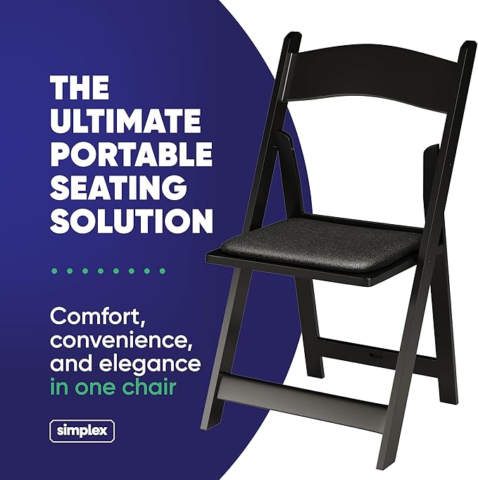 300 Black Resin Stackable Folding Chair - Comfortable Black Foldable Chair - Folding Chairs with Padded Seats - Indoor/Outdoor Folding Chairs for Events - Lightweight Foldable Chairs (300 Pack) Simplex
