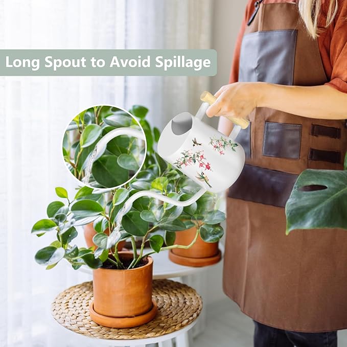 Watering Can Indoor Plants, 35oz Small Stainless Steel Metal Watering Can Modern Decorative Watering Pot with Long Spout for Indoor House Plant Bonsai Garden Flowers (White 1) GUKJOB