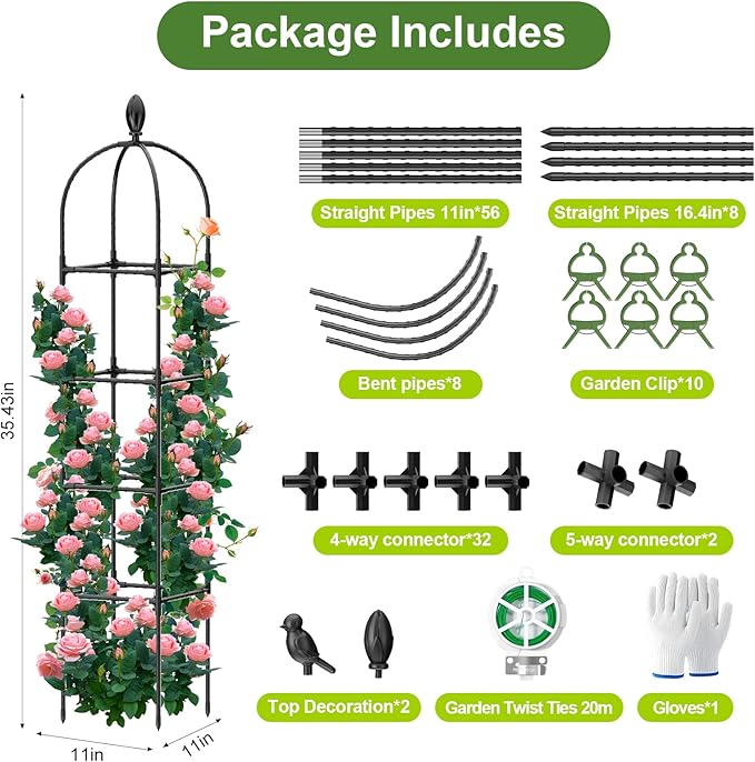 2 Pack Garden Obelisk Trellis, 70" Tall Plant Support for Climbing Vine, Metal Covered Plastic Coating Rustproof Heavy Duty Rose Trellis Indoor Outdoor(Black, 70 * 11.8 * 11.8IN（H*W*L）) Laodier