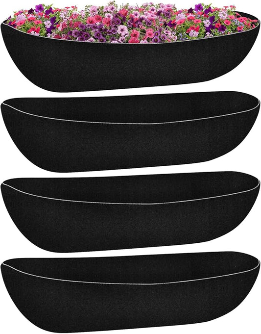 Riare 4 Pack 36 Inch Black Felt Window Box Liners- Fabric Trough Planter Basket Liners Replacement, Non-Woven Hanging Plant Liner for Wall Hanging Basket, Garden Fence Railing (Avoid Bird Nesting) Riare