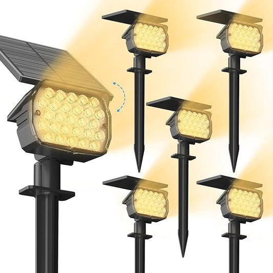 VOLISUN Solar Spotlight Outdoor, IP67 Waterproof Solar Landscape Spot Lights，Uplights for Yard Garden Pathway - 6 Pack Warm White 27 LED 3 Lighting Modes VOLISUN