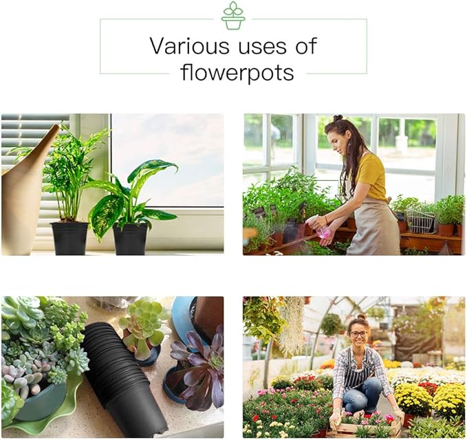 JERIA 100-Pack 0.5 Gallon Plant Nursery Pots, Plastic Pots for Flower Seedling, Flower Plant Container Seed Starting Pot, Come with 100 Pcs Plant Labels(Black) JERIA