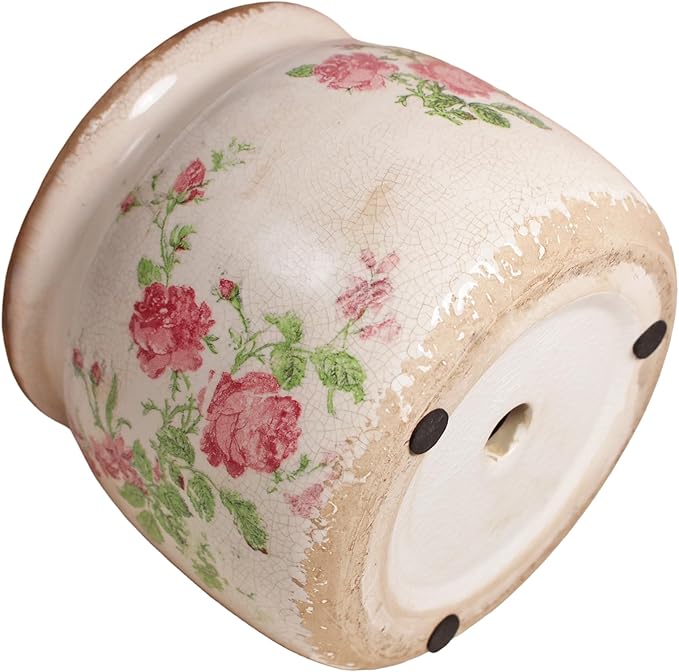 Decorative Pots Spring Decor, Pastel Floral Ceramic Garden Pots with Drainage, 6.29 Inch Pink Vintage Grandma Flower Pots for Indoor Plants & Succulent, Crackle Glaze Pottery Planters, Mom Gifts XiaanJiaju
