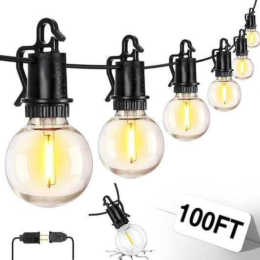 ZJOJO LED Outdoor String Lights,100FT Outdoor Lights for Patio with 32 Shatterproof Bulbs, 2700K Dimmable Waterproof Globe LED Patio Light Lights for Outside Christmas Backyard Bistro Porch Garden ZJOJO