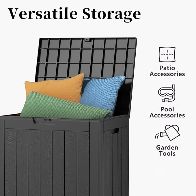 EasyUp 31Gallon Outdoor Deck Box Waterproof,Indoor and Outdoor Storage Box,Resin Storage Bin for Patio Furniture Cushions Garden Tools,UV Resistant（Black） EASYUP