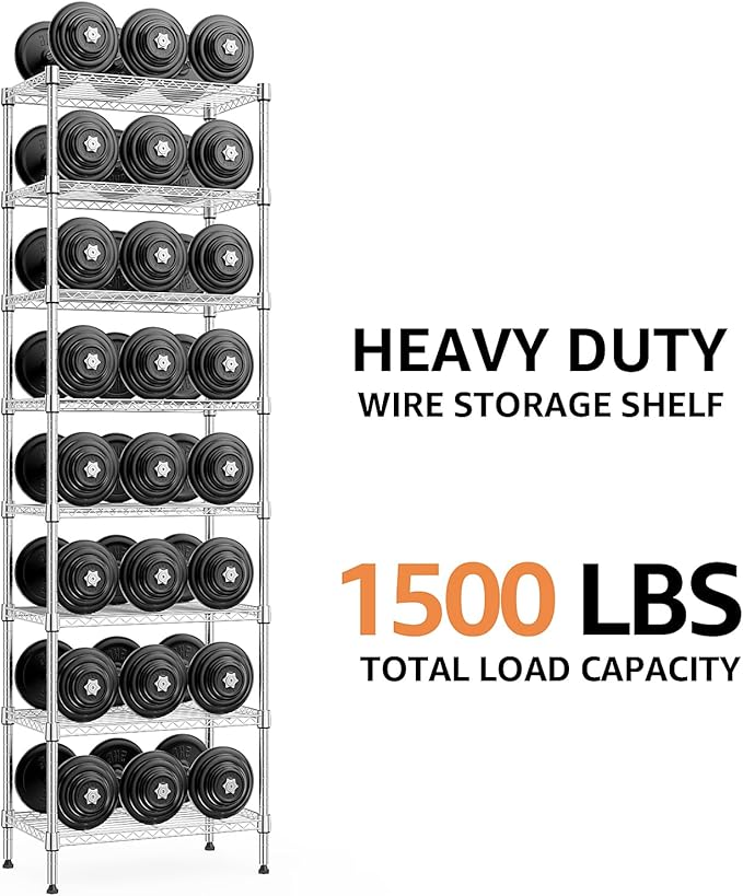 8 Tier 2000 lbs Storage Rack Metal Wire Shelving Unit, Storage Standing Shelf Organizer for Laundry Bathroom Kitchen Pantry Closet Garage Utility Room, Chrome 13.8" D x 23.6" W x 79.5" H MEIGAOPLASTICANDMETALHKCOLIMITED