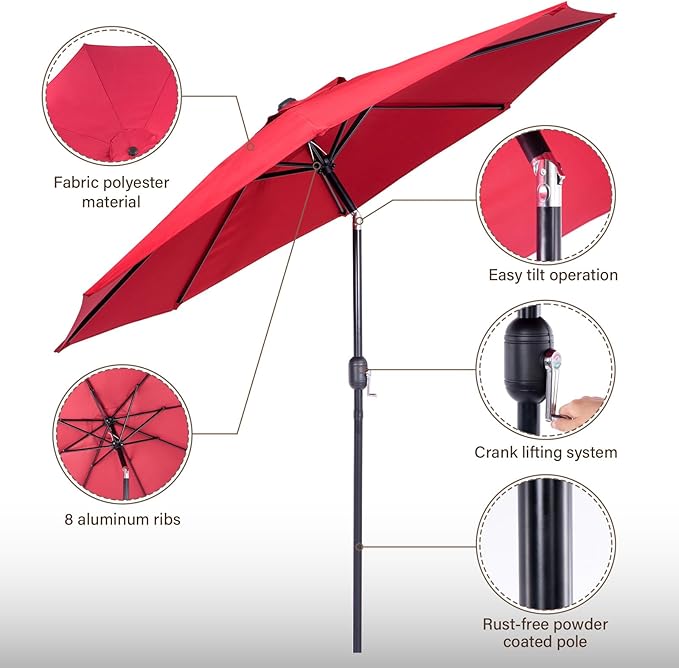 Backyard Expressions 9 ft. Patio Umbrella, Market Table Umbrella w/Tilt and Crank, 8 Ribs BackyardExpressions
