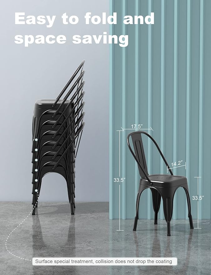 Nazhura Metal Dining Chair Farmhouse Tolix Style for Kitchen Dining Room Café Restaurant Bistro Patio, 18 Inch, Stackable, Waterproof Indoor/Outdoor (Sets of 4) (Black) NazhuraGoodCompanionAtHome