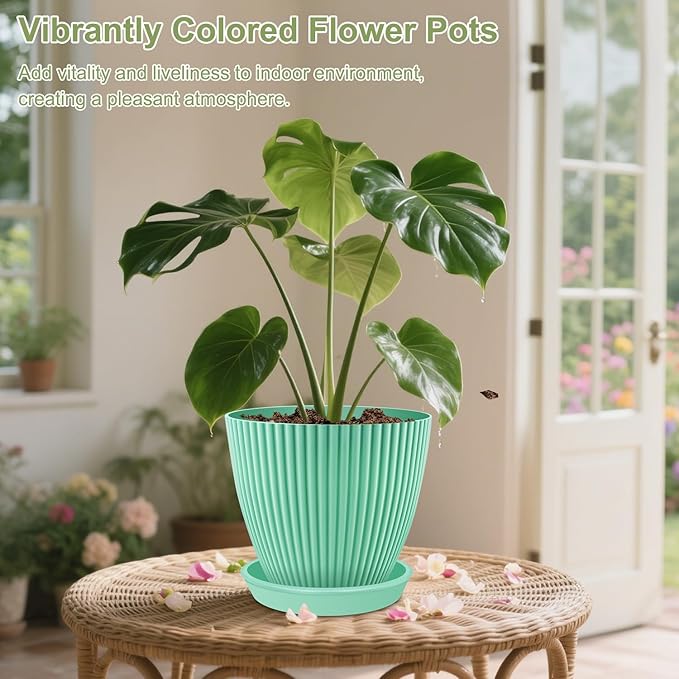 SupKing Large Plant Pots 7.5/6.7/6 Inch Set of 3, Plastic Flower Pots Planters with Drip Trays and Multi Mesh Drainage Holes Multicolor Nursery Planting Pot for Indoor Outdoor Garden Plants SupKing