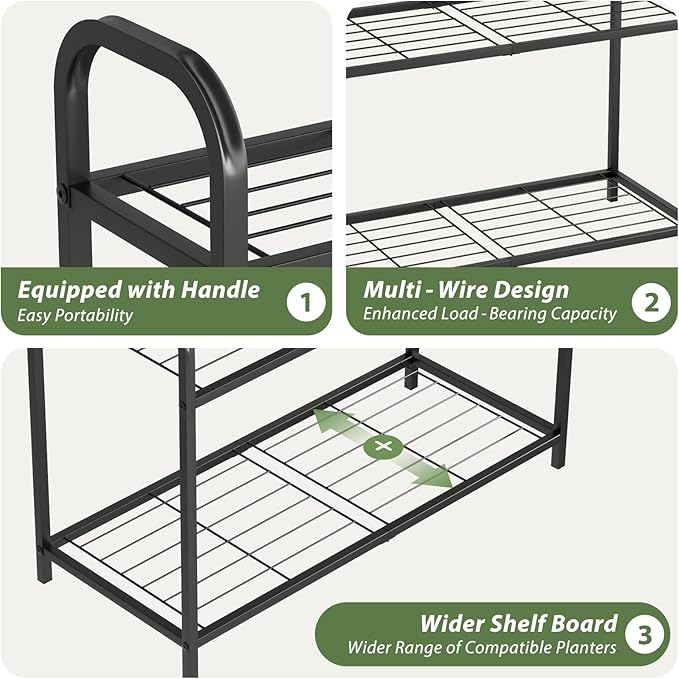 Plant Stand Outdoor 3 Tier Plant Stand Metal Plant Stands Waterproof Plant Holder Rack for Indoor Use Robust Flower Stand Plant Shelf for Living Room Balcony Garden Black Gentingbro