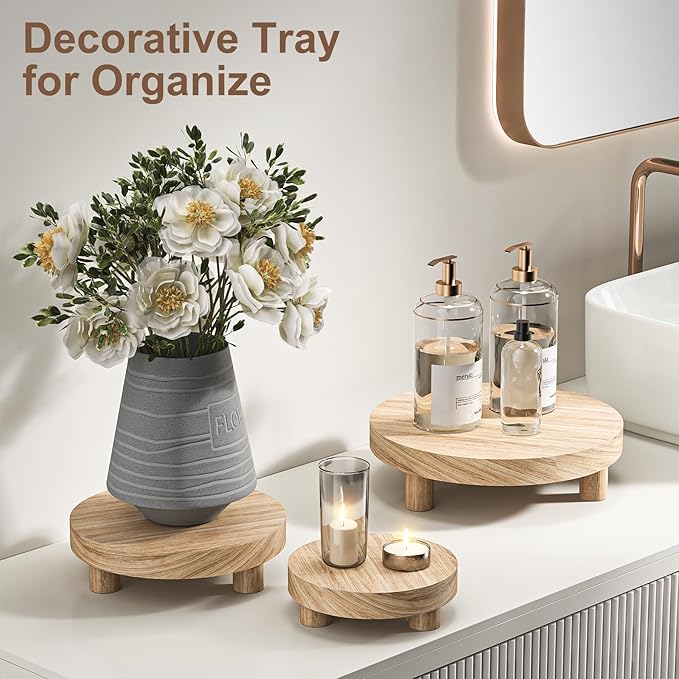 3 Pcs Wood Plant Stand Indoor Outdoor, Round Wood Riser for Decor 6/8/10" Wooden Stool Display Stand Flower Pot Holder Small Planter Tray Modern Potter Decorative for Desktop Counter Room (Natural) Letyourd%C3%A9cormoreglamorous