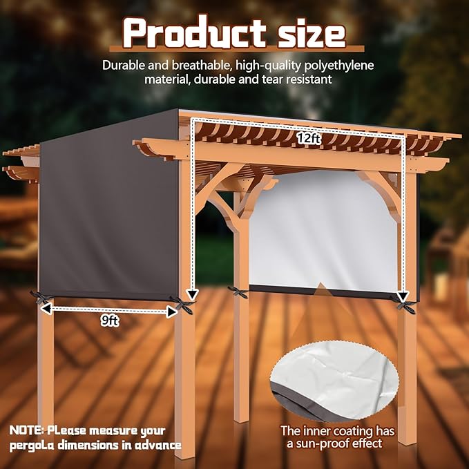 Universal Pergola Replacement Canopy Outdoor Canopy Shade Cover Waterproof Shade Top Cover for Outdoor Patio Porch Backyard(12 x 9 ft,Coffee) Wowangce