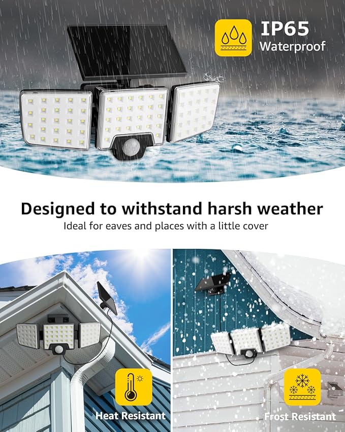 Lepro Solar Security Lights Outdoor Motion Sensor, 2 in 1 Separated and Integrated Remote Control IP65 Waterproof Solar Lights with 2 Light Modes, 3 Heads Floodlight for Garden Yard Garage Lepro