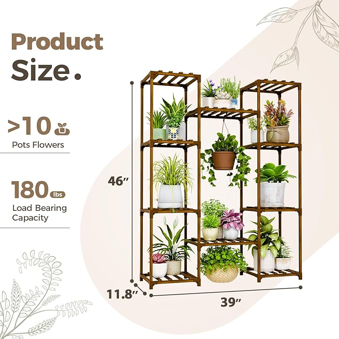 Bamworld Plant Stand Indoor Outdoor Hanging Shelf for Multiple Plants Tall Large Holder for Living Room Patio Balcony Garden (A-Cabinet-Wider) Bamworld