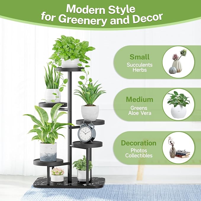 iDavosic.ly 5 Tier Plant Stand Indoor Outdoor, Tiered Corner Plant Stands for Multiple Plants, Metal Plastic Tall Plant Display Holder Flower Shelf for Patio Living Room Garden Balcony Bedroom, Black iDavosicly