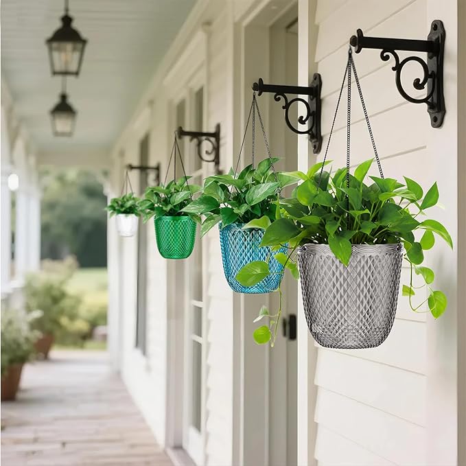 QCQHDU Self Watering Hanging Pots, 2 Pack 5.7 Inch Hanging Planters for Plants Indoor, Outdoor Flower Pots with Drainage Holes and 3 Hooks Chains for Garden Home (Gray) QCQHDU