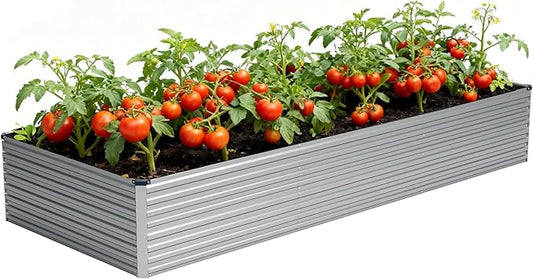 Vengarus 12x4x2FT Galvanized Raised Garden Bed Kit, Large Rectangle Elevated Planter for Vegetables, Flowers, Herbs and Succulents -718 Gallon Capacity, Silver Vengarus