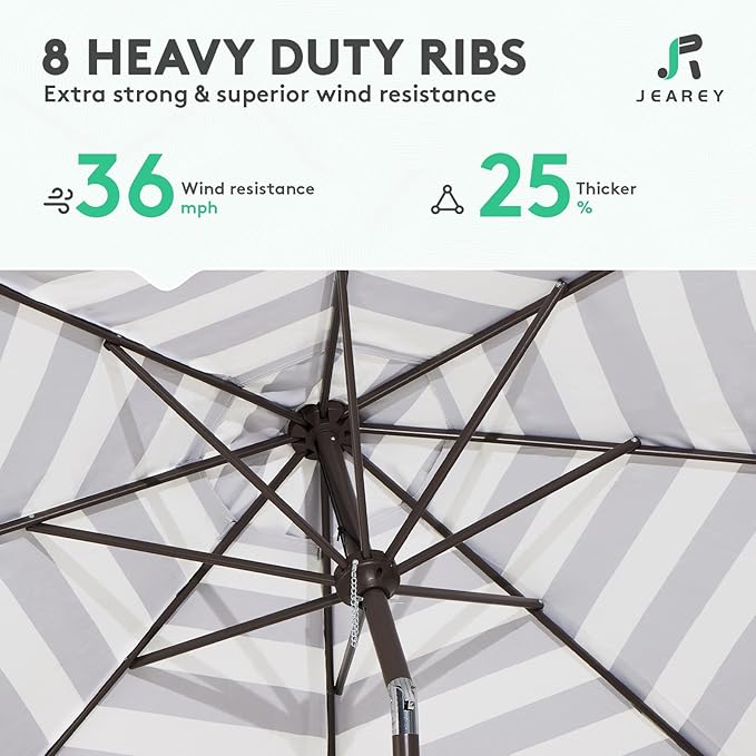 JEAREY 9FT Outdoor Patio Umbrella Outdoor Table Umbrella with Push Button Tilt and Crank, Market Umbrella 8 Sturdy Ribs UV Protection Waterproof for Garden, Deck, Backyard, Pool (Black & White Stripe) JEAREYOutdoorsCollection