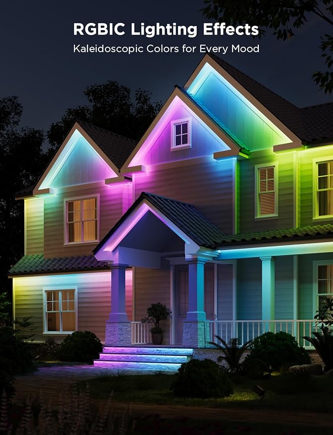 Govee Outdoor LED Strip Lights RGBIC with Warm and Cold White, 98.4ft 2.4G WiFi Smart Outdoor Lights, IP65 Waterproof, Work with Alexa and Google Assistant, App Control, for Porch, Patio, Eave, Party Govee