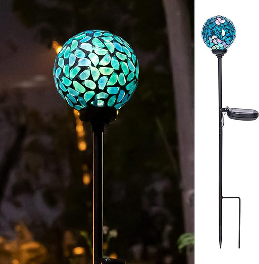 VCUTEKA Solar Lights Outdoor Decorative - Mosaic Solar Garden Light Waterpoof LED Pathway Stake Light for Landscape Lawn Patio Yard Decoration, Blue 1 Pack VCUTEKA