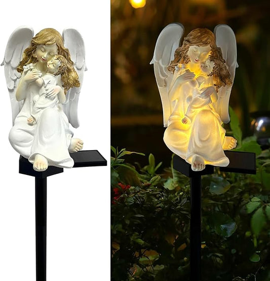 Solar Garden Angel Lights, Waterproof Outdoor Garden Angels Statue Decorations Solar Lights for Cemetery Gravesite Grave Outside Yard Patio Lawn Porch (Mother Angel) LAIAMER
