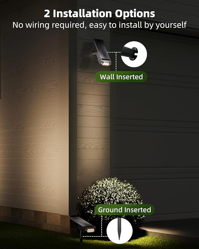 EZVALO Solar Spot Lights Outdoor IP67 Waterproof, Adjustable Solar Landscape Lights, 3 Lighting Modes Solar Spotlights for Outside Yard Garden Plant Trees Pathway Flag (Warm White-6Pack) EZVALO