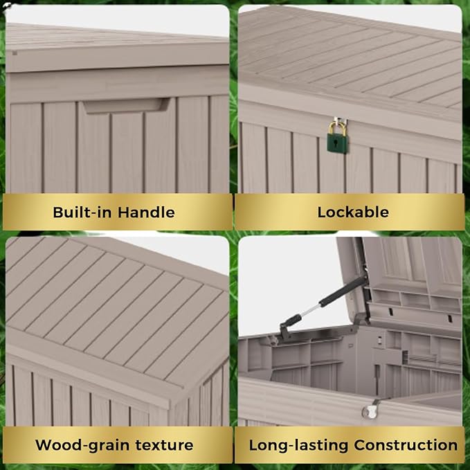TARKARI 180 Gallon Lockable Resin Deck Box, Waterproof & UV-Resistant Outdoor Storage Box for Outdoor Cushion Storage, Garden Tools & Pool Accessories Storage, Gray Home
