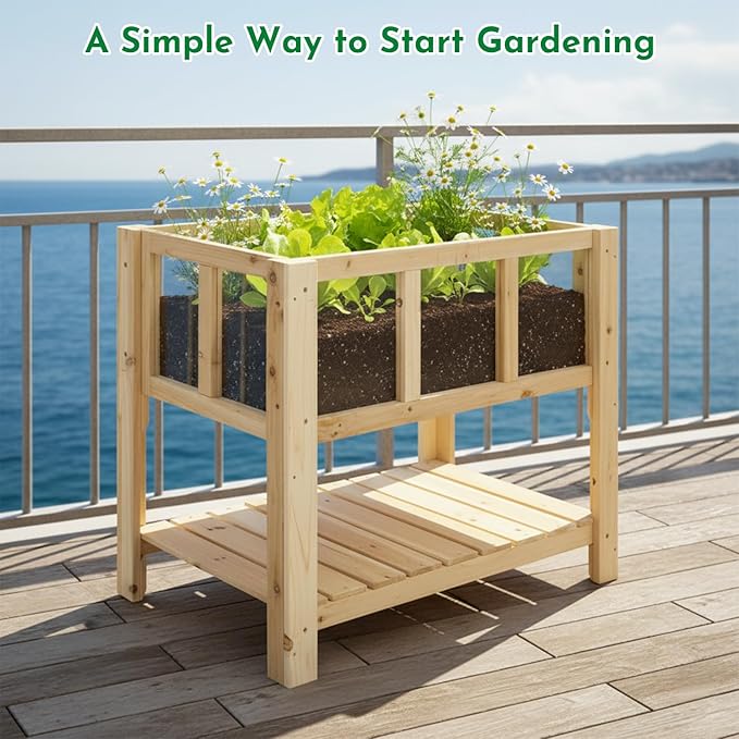Raised Garden Bed with Transparent Acrylic Side Panels, Elevated Wooden Planter Box with Shelf for Vegetables, Herbs & Flowers,Outdoor Raised Garden Planter for Patio, Balcony & Backyard Ketive