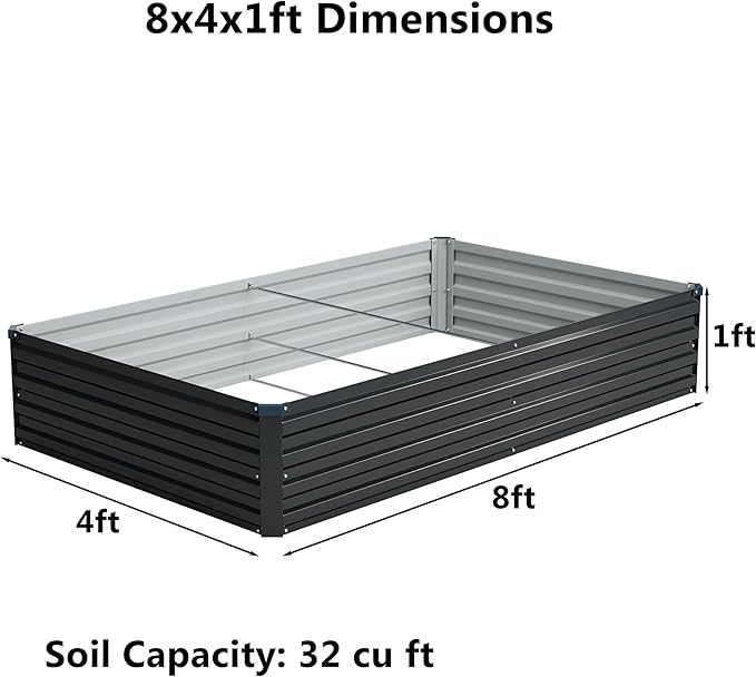 8x4x1 ft(2 Pack) Galvanized Raised Garden Bed,Outdoor Planter Box Metal Patio Kit Planting Bed for Vegetables Flowers and Succulents,Black Zunatu