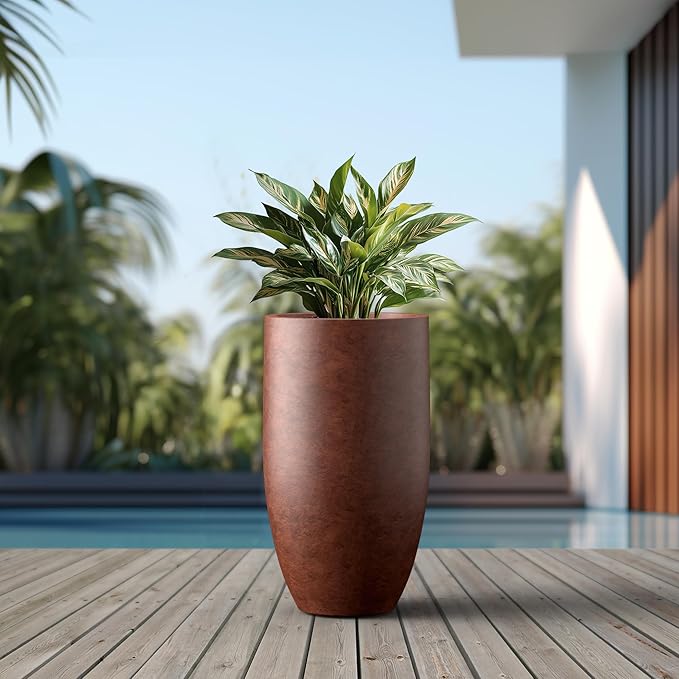 Kante 24 Inch Tall Round Concrete Planter, Large Indoor Outdoor Plant Pots with Drainage Hole and Rubber Plug, Modern Decorative Garden Pots for Home Patio Porch, Rusty Kante