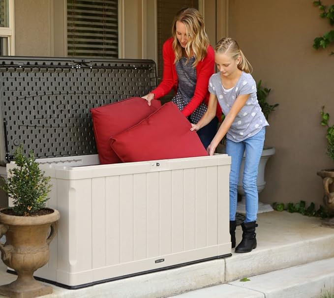 LIFETIME 60186 Heavy-Duty Outdoor Storage Deck Box, 116 Gallon, Desert Sand/Brown Lifetime
