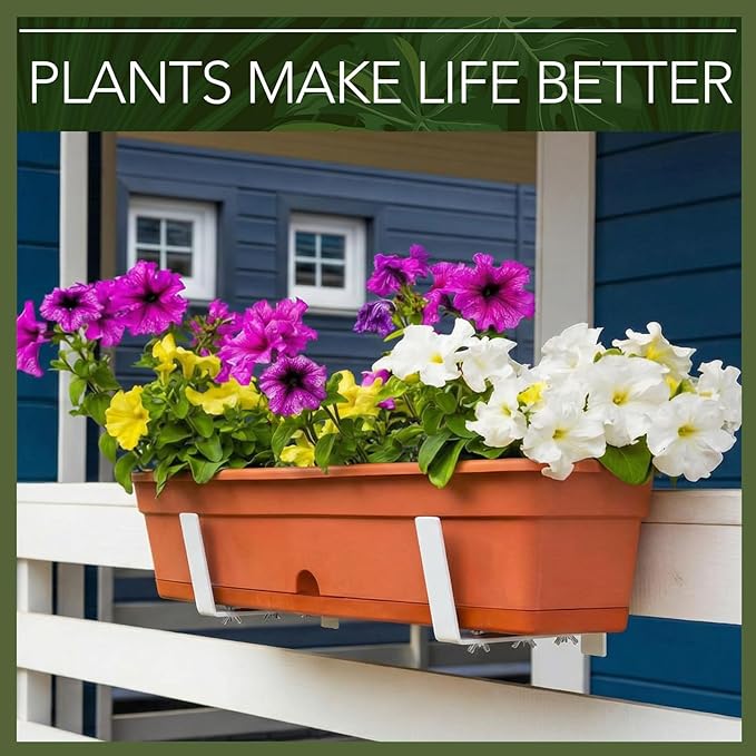 Layhit 10 Pcs Adjustable Planter Box Brackets Universal Heavy Duty Flower Box Brackets Window Iron Railing Planter Holder for Balcony Fence Pergola Patio Garden Windowsill, 6-12.5 Inch(White) ShungLan