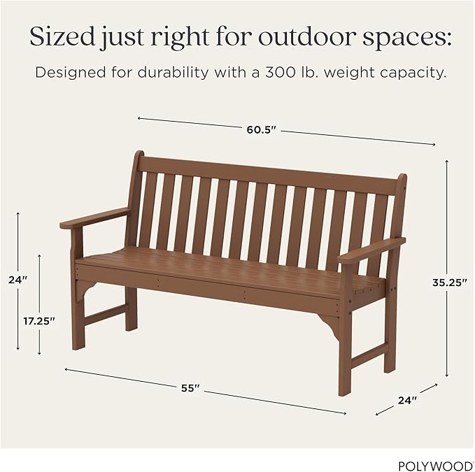 POLYWOOD GNB60TE Vineyard 60" Bench, Teak POLYWOOD