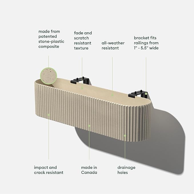 Veradek Demi Series Railing Planter - Hanging Planter Box for Windowsill/Balcony | Plastic-Stone Composite w/Railing Bracket | Modern Décor for Flowers VeradekOutdoor
