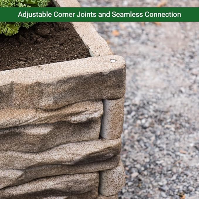 Raised Garden Bed Outdoor Tan/Brown Ledgestones Composite Polyurethane Natural Look Stone Garden Planter Box (4-Pack) Landecor