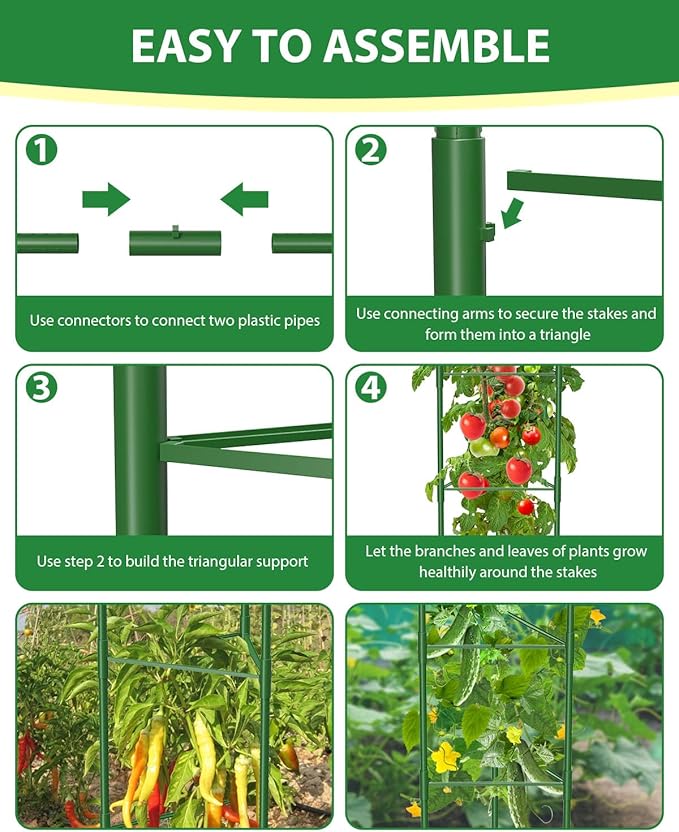 6 Pack Tomato Cages for Garden, 51in*13in Adjustable Tomatoes Plant Stakes Support Cages Trellis, Garden Trellis for Vegetable Flowers Fruits Climbing Plants- 20 Binding Wires Included MYMULIKEHOME