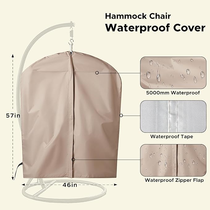 Miztli Hammock Chair with Hanging Chair Cover – Max 500 Lbs, Steel Spreader Bar with Anti-Slip Rings, Comfortable Indoor & Outdoor Hanging Chair – Includes Protective Waterproof Cover (57x45.5 in) MIZTLI