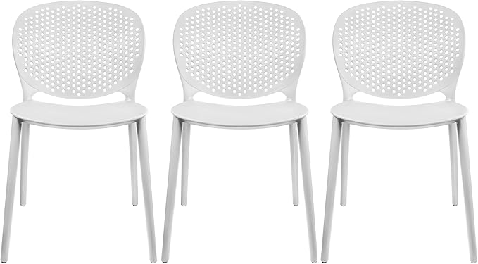 2xhome Set of 3 Patio Dining Chairs | Modern Stackable Outdoor Pool Side Chair | Weather Resistant Plastic for Yard, Porch, Balcony, Kitchen, White 2xhome