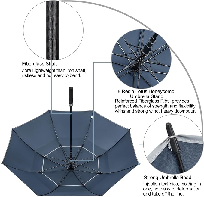 G4Free 47/54/62/68/72 Inch Automatic Open Golf Umbrella Oversize Extra Large Double Canopy Vented Windproof Waterproof Stick Umbrellas G4Free
